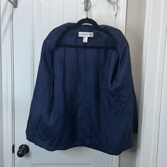 Adolfo Studio Navy Blazer Jacket Womens Size 14P Long Sleeve Linen Blend Career - Picture 7 of 9